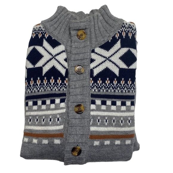 Nordic Snowflake Button Up Grandad Cardigan Sweater Gray Sz L - Picture 14 of 14